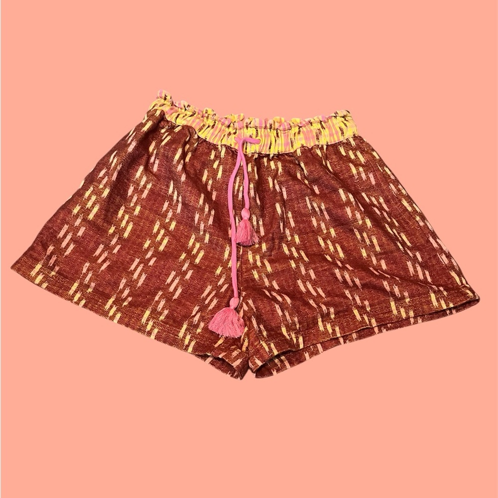 Aerie High Waist Brown and Yellow Patterned Shorts Sz s